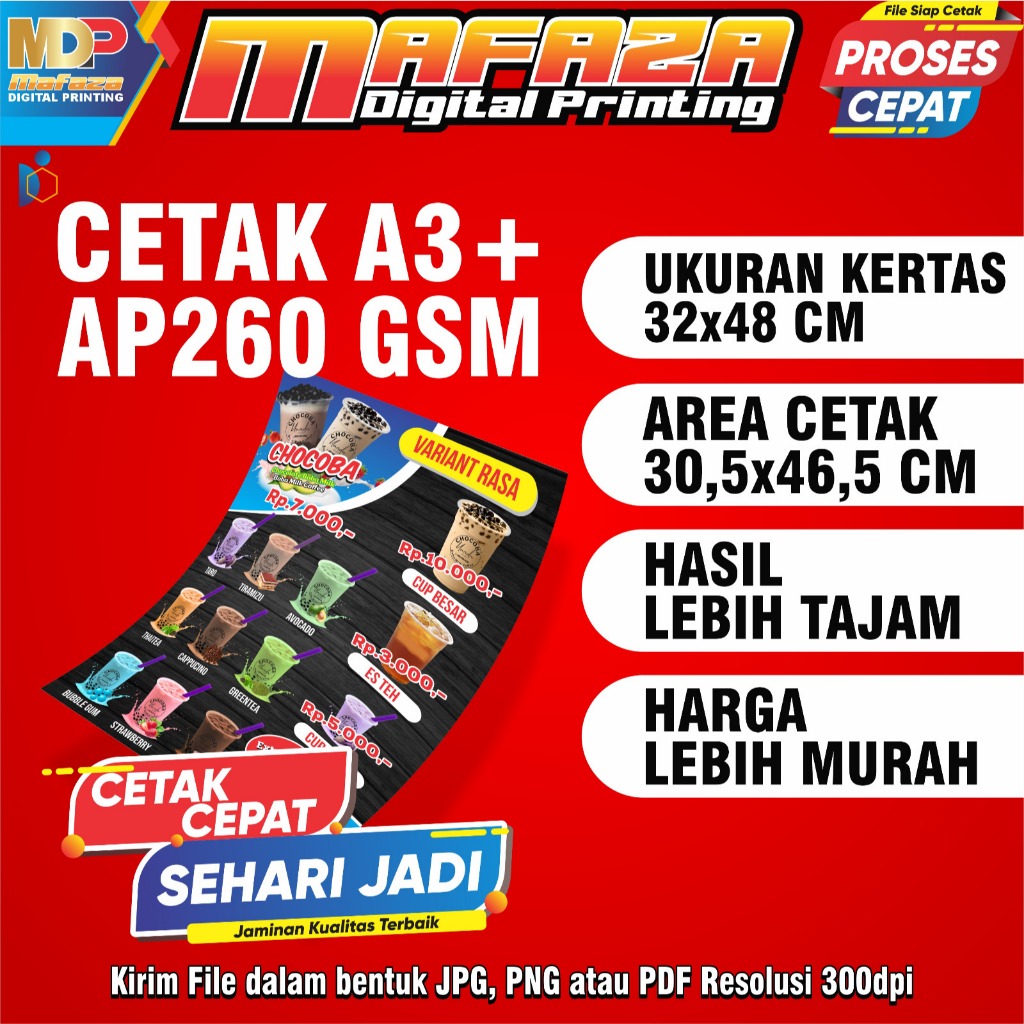 

CETAK A3+ MURAH AC260 | POSTER | PRINT A3+ COVER | FOTO ART CARTON 260 GSM