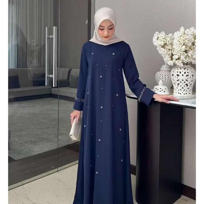 Miskah - gamis dress jumbo busui Payet mutiara ceruti baby doll mix mutiara full puring M L XL XXL b