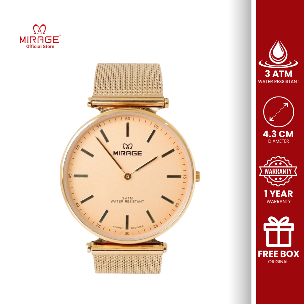Mirage Jam Tangan Analog Pria Original Stainless Steel Pasir Gold Anti Karat Garansi 1 Tahun 8711 M