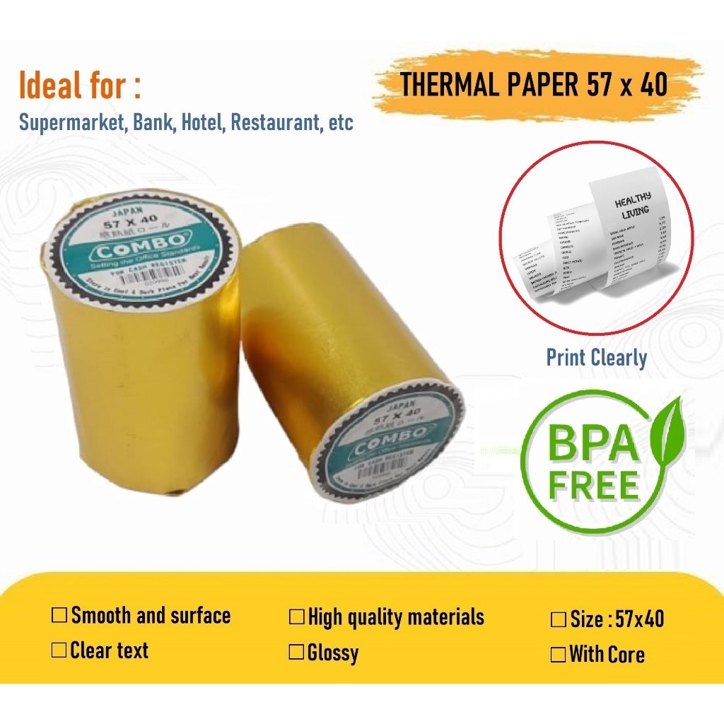 

COMBO Kertas Struk Kasir / Kertas Thermal Ukuran 57 x 40 Untuk Mesin EDC Per Pak ( ISI 10 ROLL )