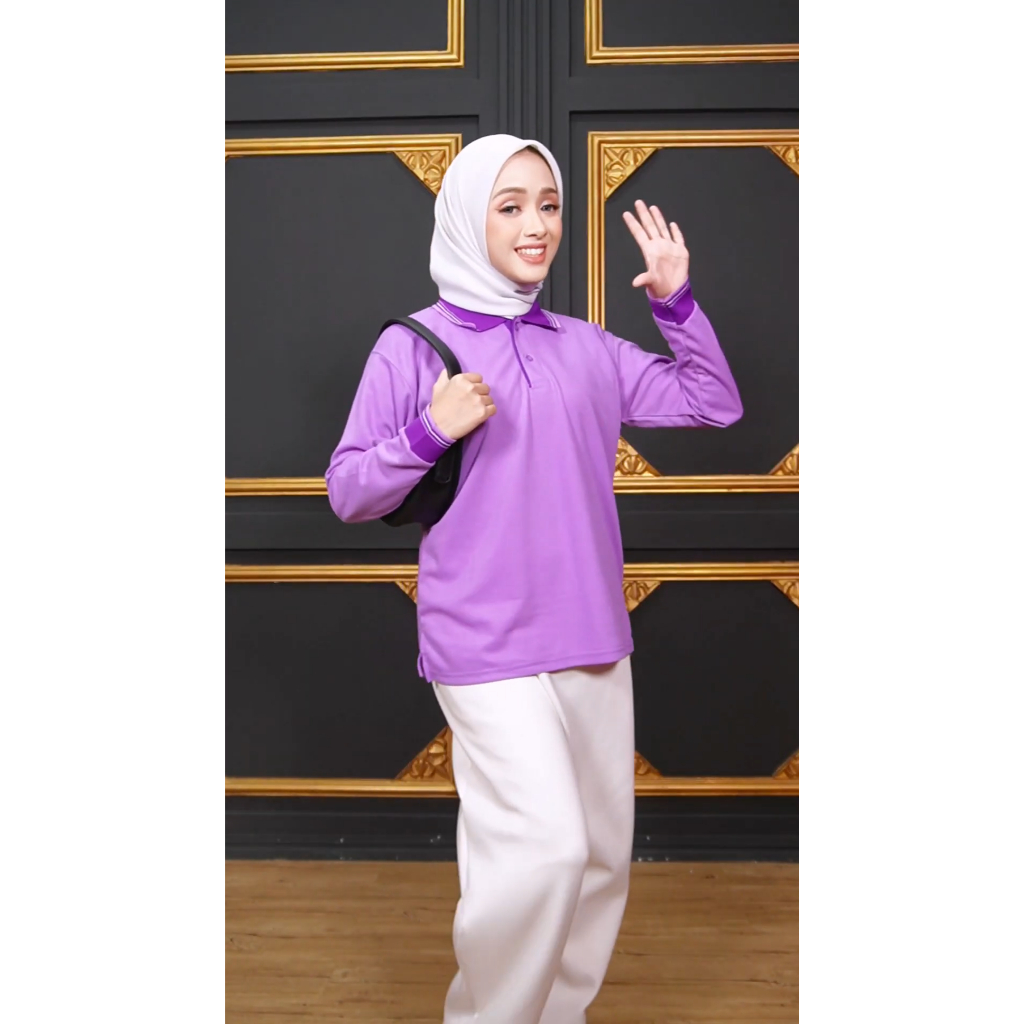 Kisetsu - Baju Kaos Kerah - Dewasa Cowok & Cewek Ungu Muda Kerah Ungu Tua Lengan Panjang Uk S-XXXL