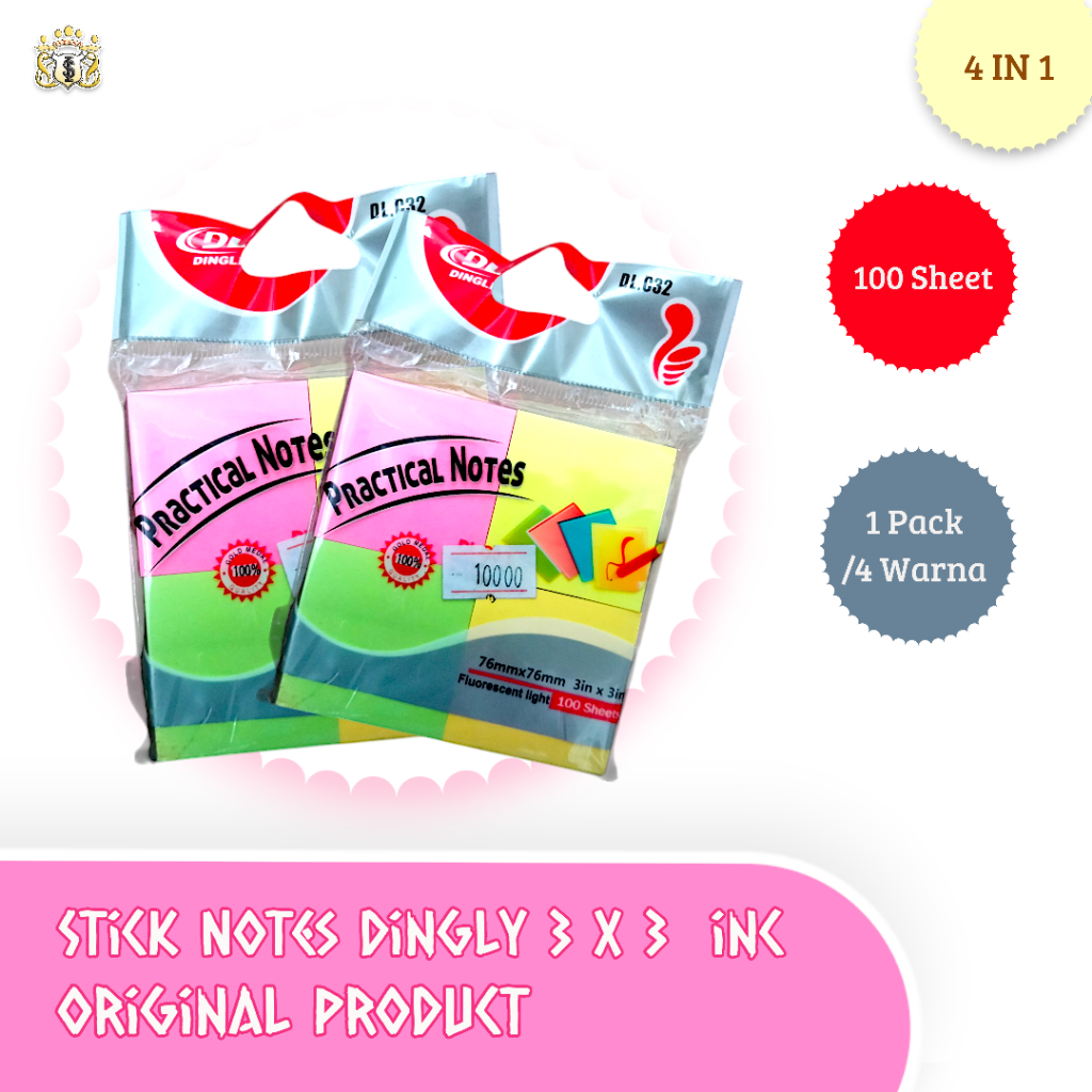 

Sticky Pratical Notes DINGLY 4 Warna Polos Serbaguna / Mini Memo / Catatan / Buku / Dinding / Telepon