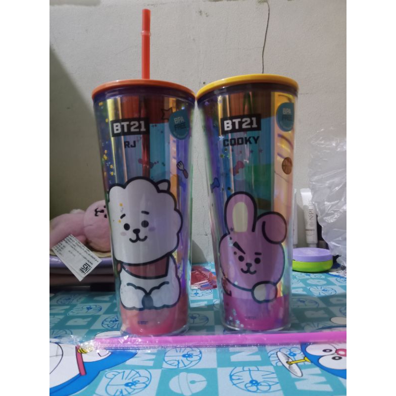 [Ready Promo Desember) BT21 × Miniso collection cangkir plastik Tumblr dengan penutup 800ml RJ Cooky