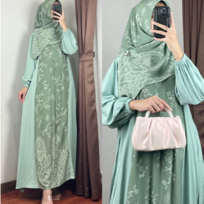 Kiara gamis kombinasi set hijab bumil busui friendly