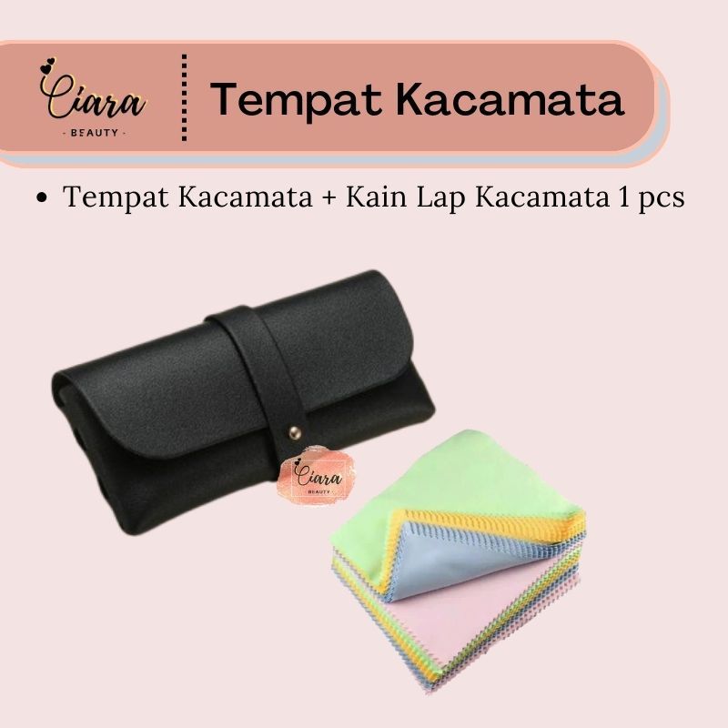 Tempat Kacamata Bahan Kulit Sinstetis Case Kacamata Kulit PU Leather + Kain Lap Kacamata
