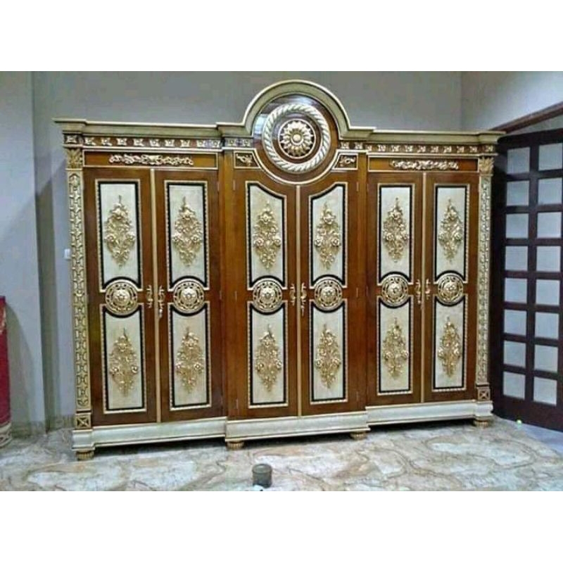 lemari pakaian baju kayu jati solid 6 pintu/lemari baju ukir Jepara/lemari pakaian gog