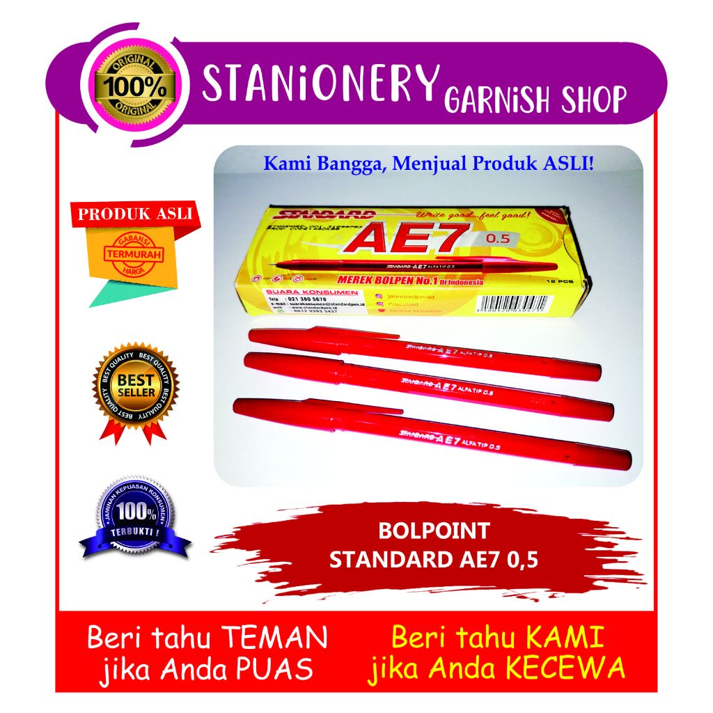 

Bolpoint Standard AE7 0,5mm Warna Merah ASLI / PULPEN Bolpoint Standard AE7 Warna Merah ASLI Warna Merah 1Pack