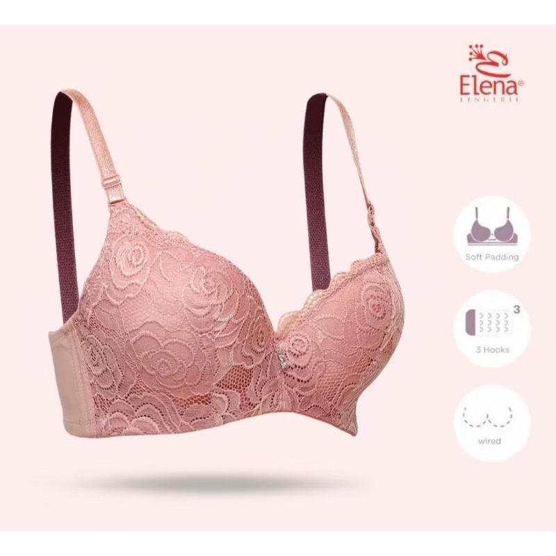 ELENA BRA BH ELENA BERBUSA BERKAWAT KAIT 3 BAHAN LEMBUT MOTIF BUNGA MAWAR