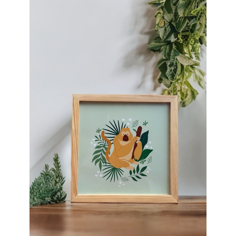 Birrell Studio-Hiasan Dinding Kamar Anak Aesthetic Cute Animals Pastel Wall Art Prints Gambar Monyet
