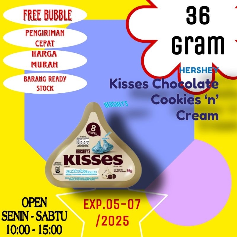

Hershey Chocolate Kisses Cookies and Creme / Coklat Kukis dan Krim - 36gr