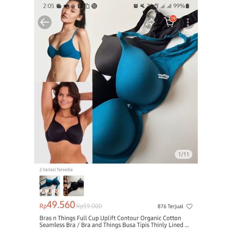Something Intimate BH Bra Full Cup Uplift 40DD Warna Biru