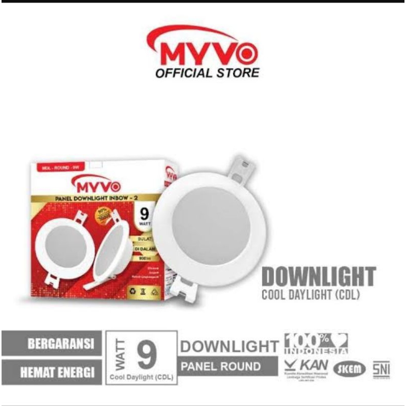 Lampu Downlight MYVO 9 Watt Panel Round Inbow LED Cahaya Putih