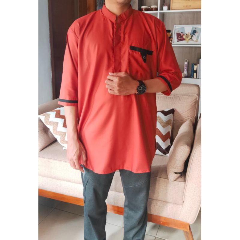 Baju Koko Kurta Warna Terracotta | Merah Bata