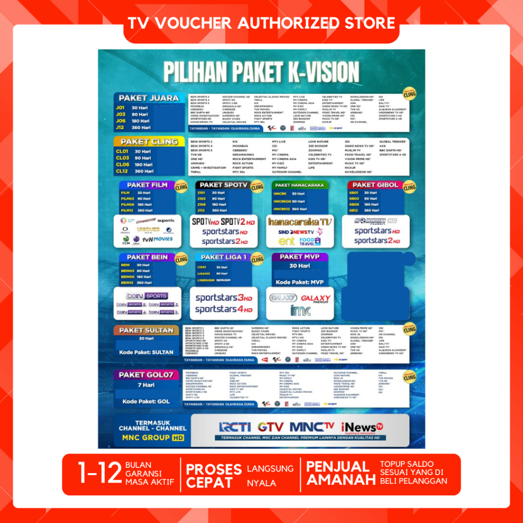 PAKET KVISION K-vision GIBOL SPOTV FILM JUARA 30 Hari