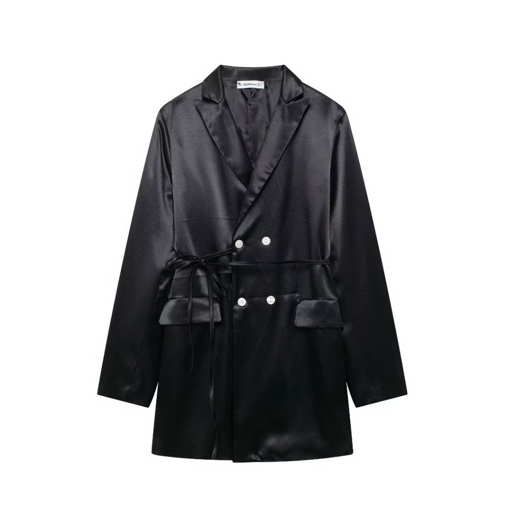 Blazer Wanita Polos Warna Hitam Black Informal Silky Blazer