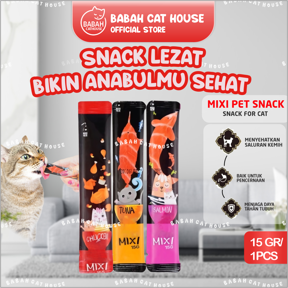 MIXI Cat Treats 15gr Makanan Snack Cemilan Kucing Luquid Creamy Treat untuk Anak Kitten Dewasa Grain