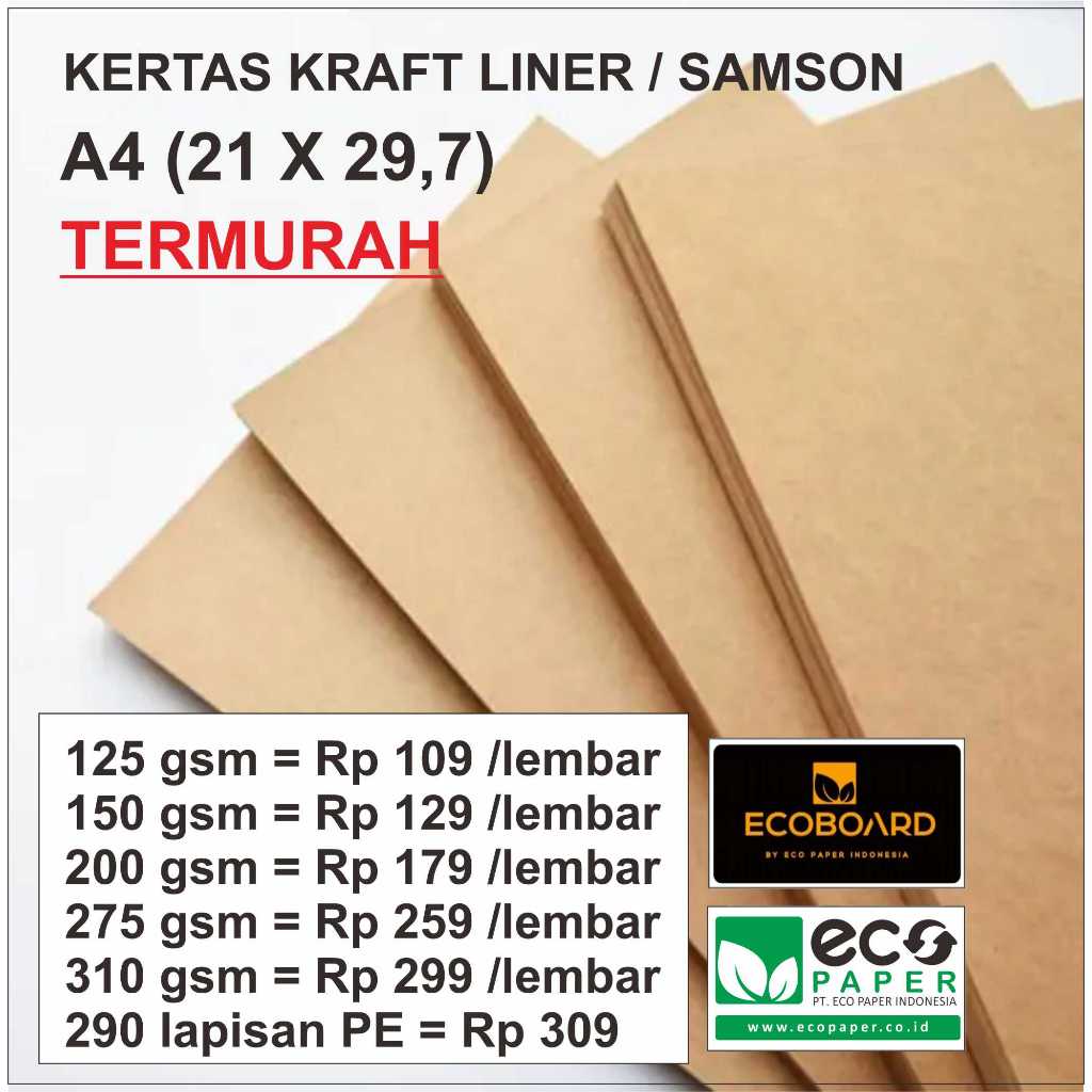 

Kertas Kraft Liner / Samson Brown Kraft Coklat uk A4 ( paket isi 50 ) TERMURAH