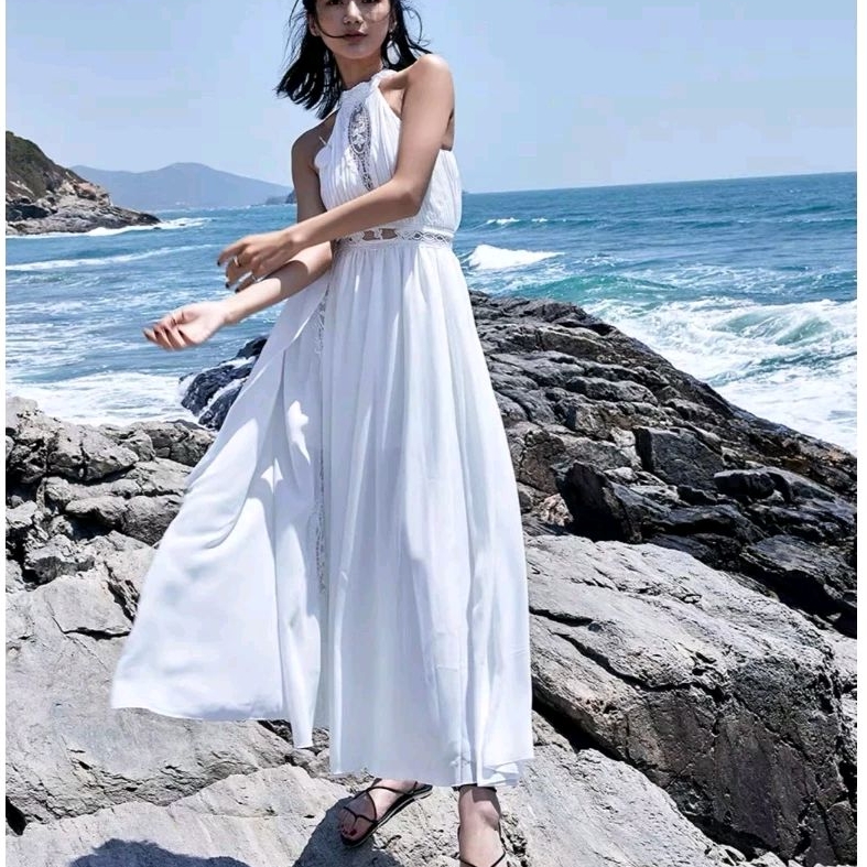 Maxi Dress /Putih Dress /beach dress / baju pantai Wanita /Import  D0318