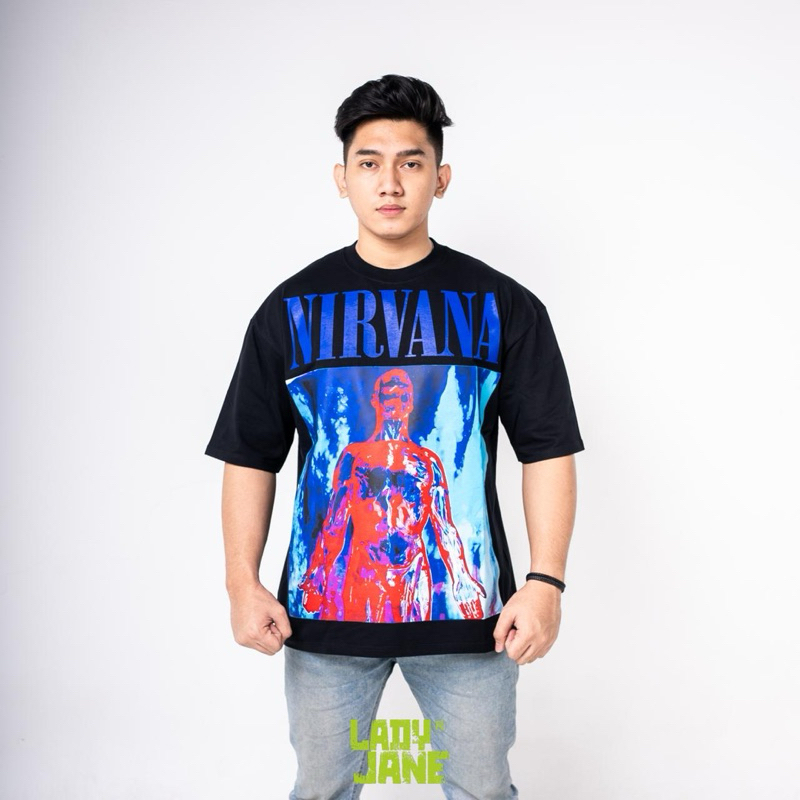 LADYJANE NIRVANA SLIVER TSHIRT OVERSIZE HITAM KAOS BAND PREMIUM COTTON COMBAD 20'S TERLARIS