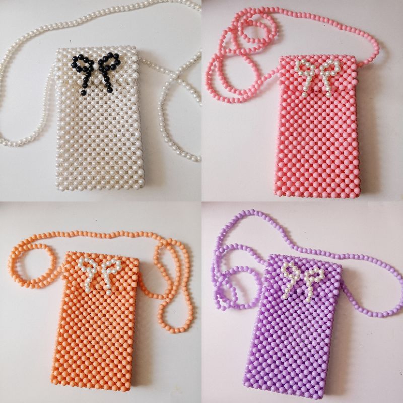 Aeesha- Tas Selempang Hp Manik Mutiara Medan Ready Pita Simpel Beaded Bag