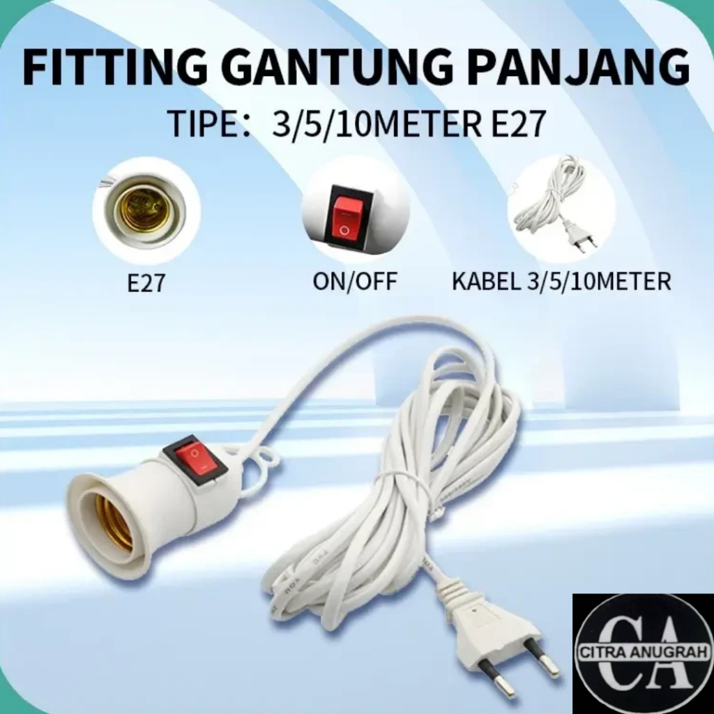 Fitting Lampu Gantung Kabel 3 Meter 5 Meter 10 Meter Fitting Lampu Gantung Saklar