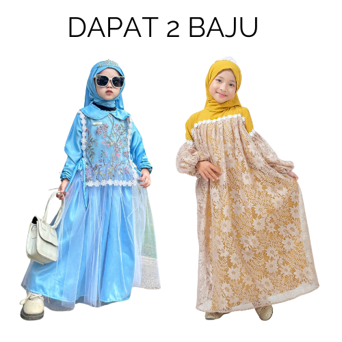 AKFAS- DAPAT 2 Baju anak brokat Baju anak mewah Gamis anak mewah Baju Lebaran Brokat