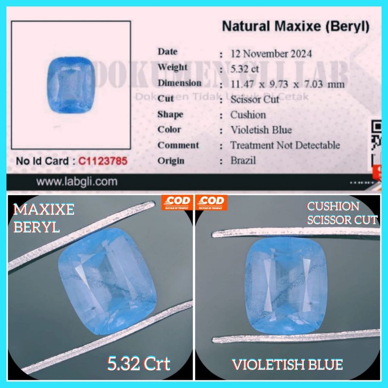 NATURAL BATU PERMATA MAXIXE BERYL HQ (FREE MEMO) A404