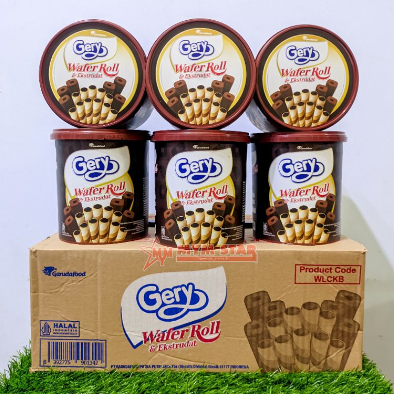 

(1DUS) Gery Wafer Roll & Ekstrudat Rasa Cokelat Toples 350g isi 6