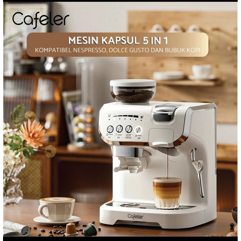 Cafeler Mesin Kopi Multi Kapsul 3 Adaptor/ Grinder/Milk Frother 2 Boiler