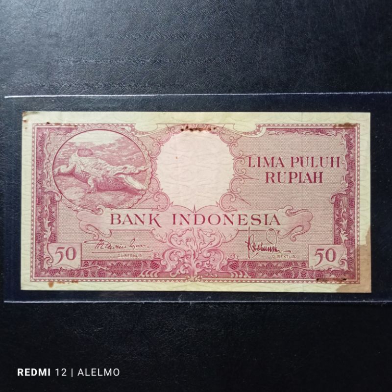 uang kertas 50 rupiah seri hewan buaya tahun 1957 bekas