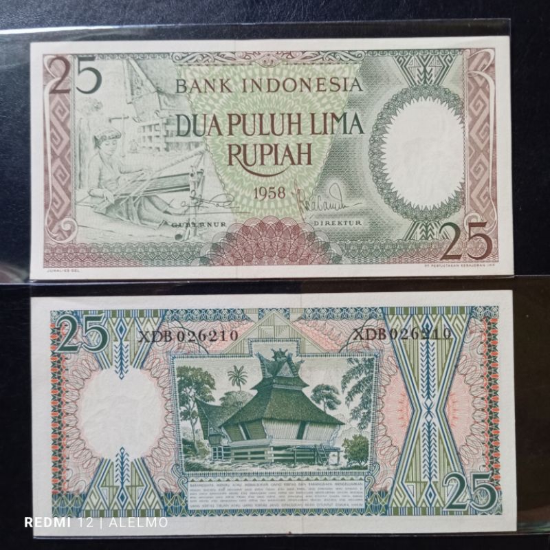 seri x uang kertas 25 rupiah pekerja tahun 1958 gres mulus