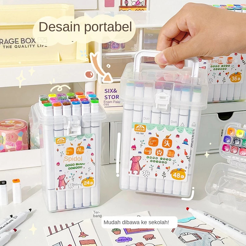 

12/24 Warna Warna Anak Pen Marker Dua Kepala Pena Set Rekomandasi Seni Desain Lukisan 2in1 Spidol Sketsa Double Tip