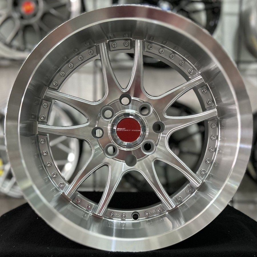 VELG WORK EMOTION KAI RING 15 LEBAR 7/8.5 PCD 8X100/114.3 ET 25/35 WARNA SILVER MACHINE FACE CHROME 