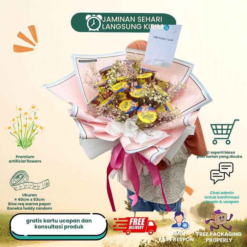 

Buket Snack Jumbo dan Babybreath Kering Nyam Nyam Kado Ulangtahun dan Wisuda