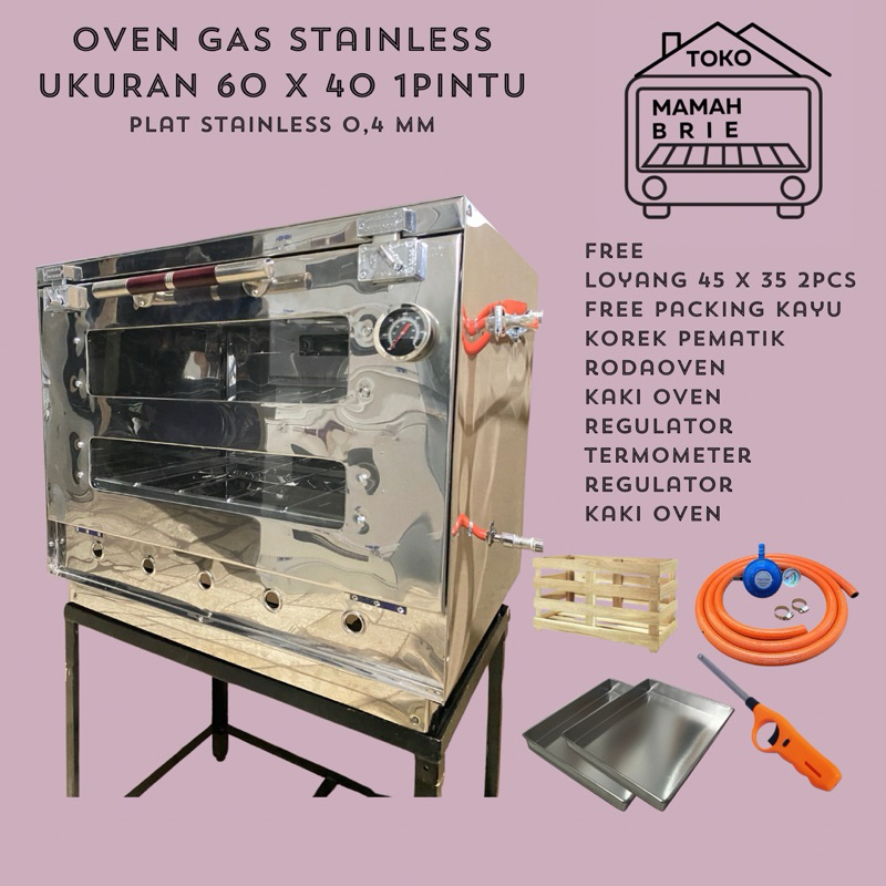 OVEN GAS STAINLESs 60 x 40 1pintu TEBAL 0,4mm Free 2 Loyang