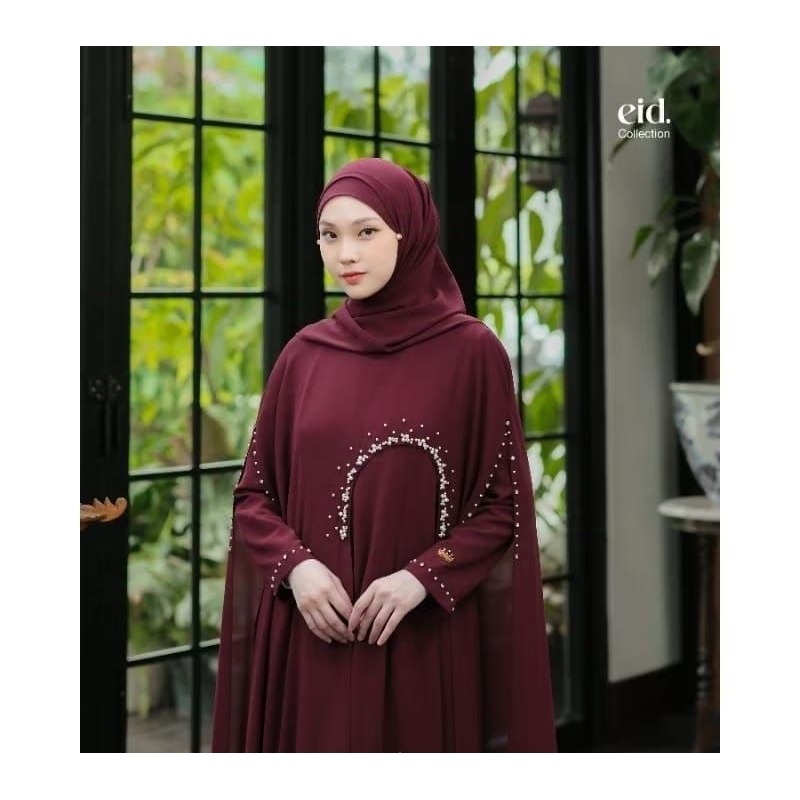 Luna abaya arabian bahan ceruty babydoll full puring aplikasi payet mutiara cantik warna sage burgun