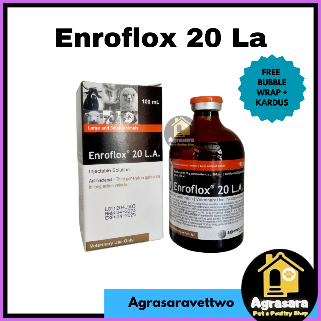 ENROFLOX LA 100ml AGROVET - Obat Pernafasan Hewan Antibiotik Spektrum Luas