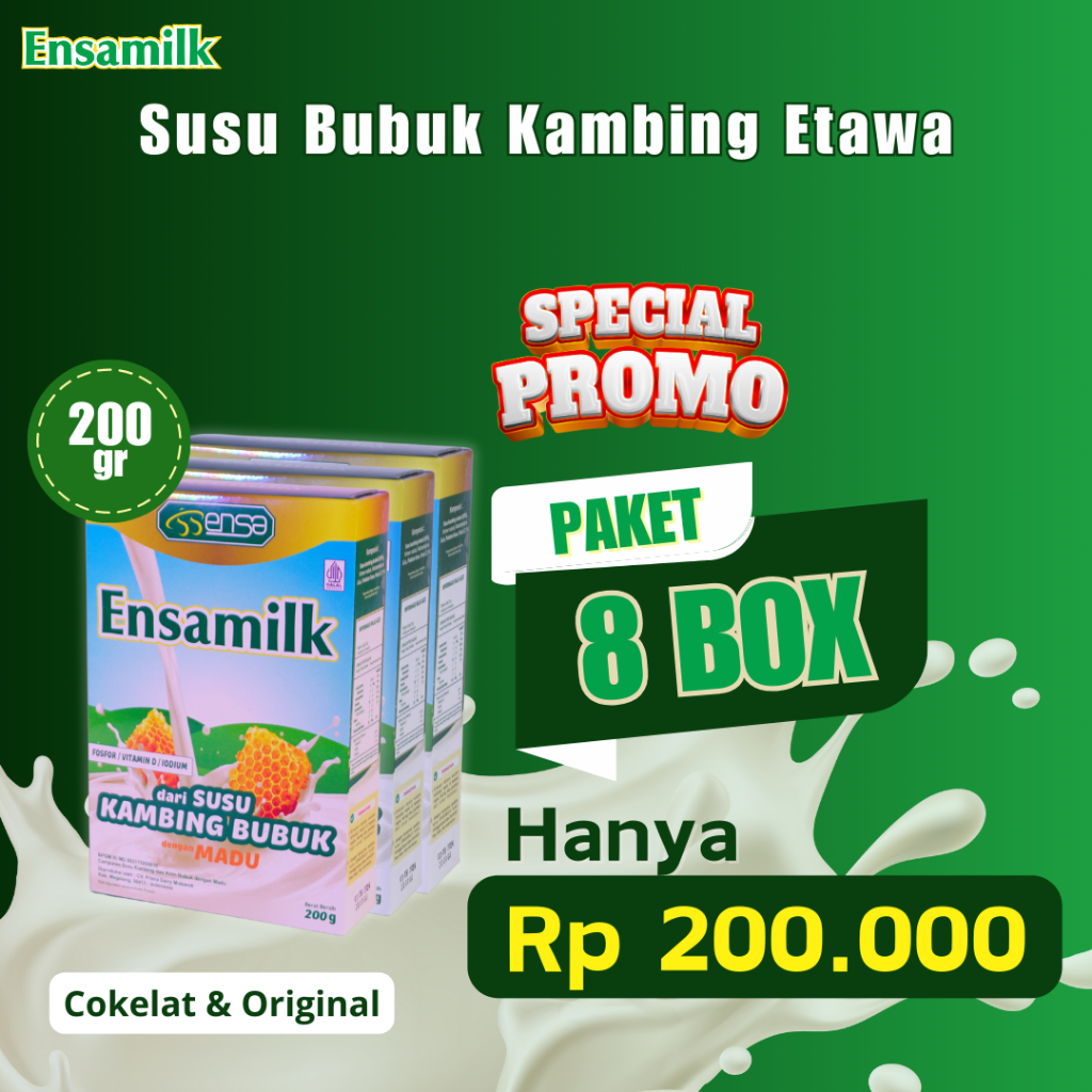 

PAKET 8 BOX Susu Kambing Etawa Bubuk ENSAMILK Bantu Atasi Masalah Tulang Sendai dan Pernafasan