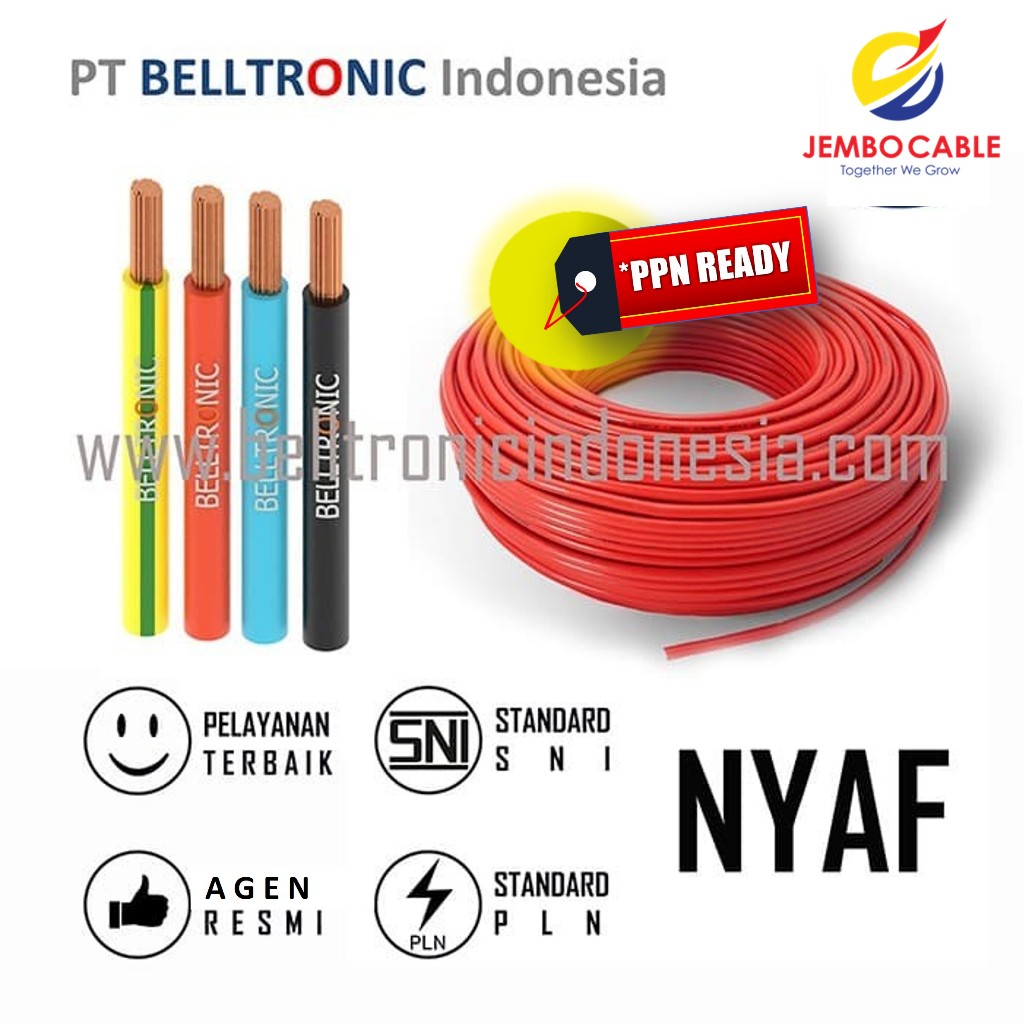 Kabel listrik JEMBO NYAF 6mm Kuning/Hijau,1roll@100meter