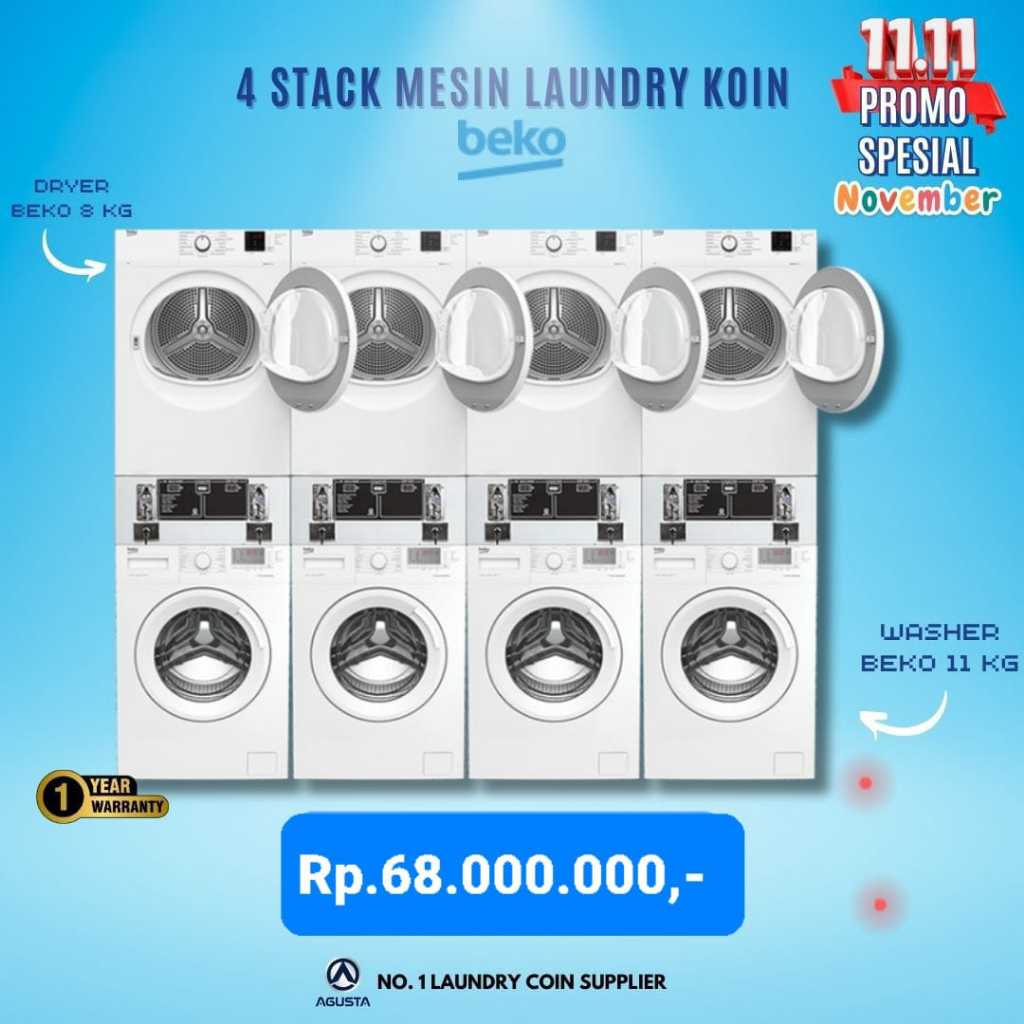 Beko Laundry Koin 4 stack Washer dan Dryer