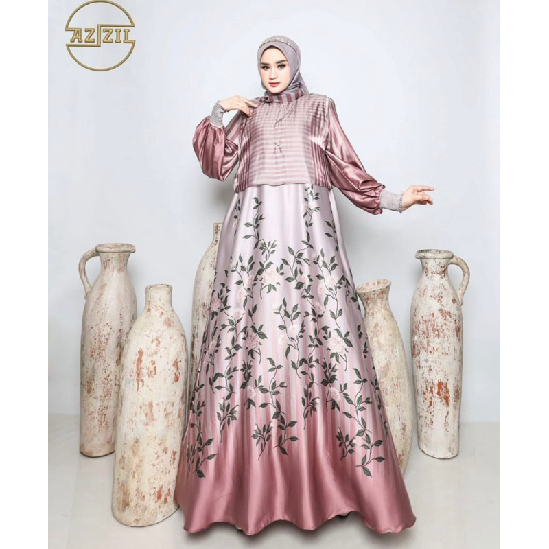 Gamis syari set azizil/ gamis syari set- /set gamis sracf brand azizil