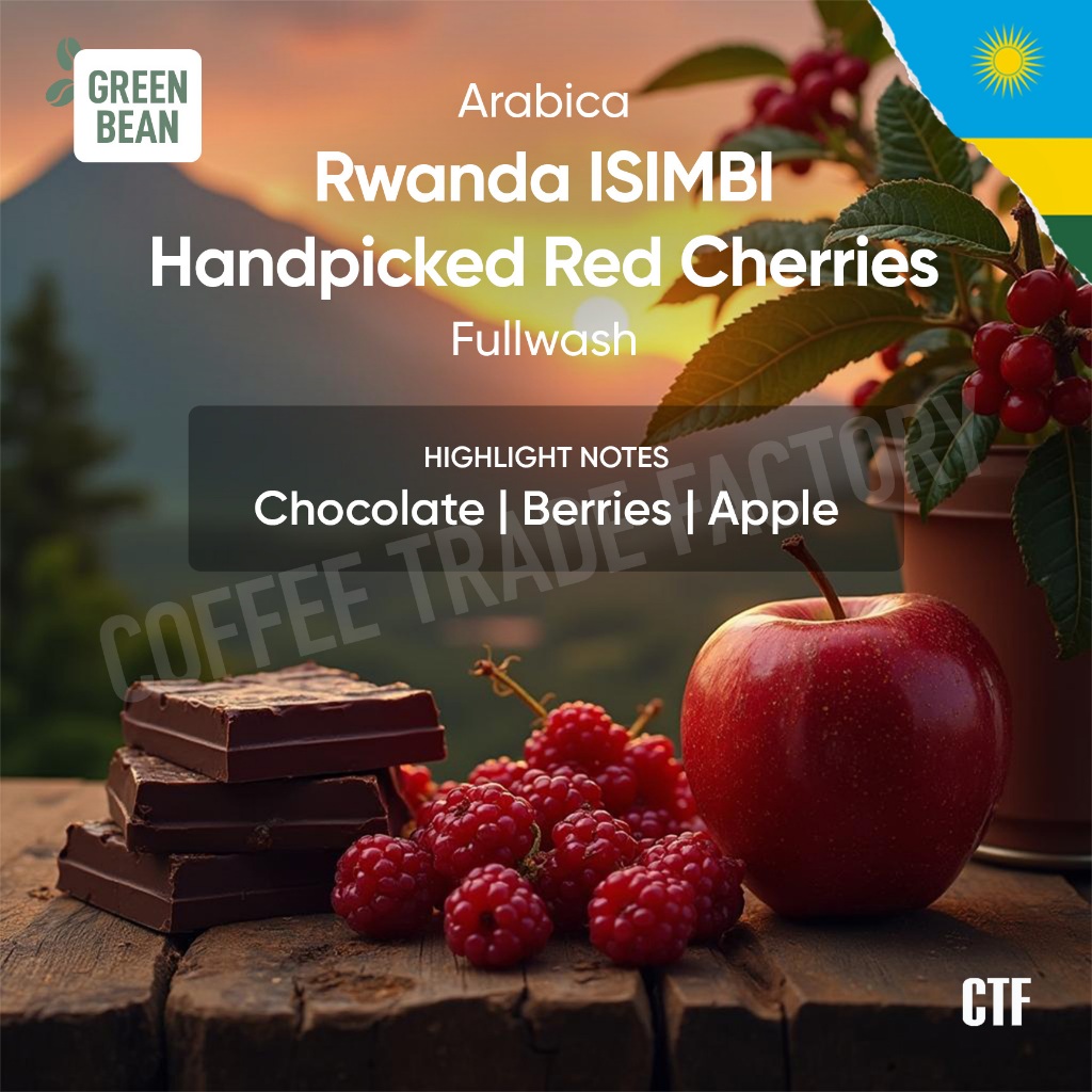 

Green Beans Arabika Rwanda ISIMBI Handpicked Red Cherry Fullwashed / Coffee Trade Factory CTF / Green Bean Arabica Full Wash Biji kopi mentah premium berkualitas greenbean specialty coffee