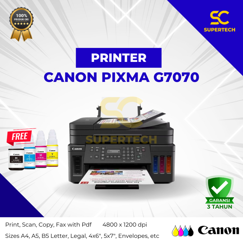 Printer Canon Pixma G7070 Print Scan Copy Fax Free Tinta Ori ber-Garansi resmi G 7070