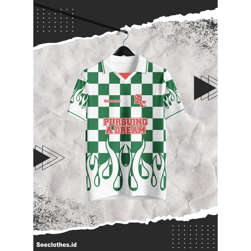 Jersey Vintage Seeclothes.id Loreng Api Hijau Putih 2024/2025 Full Printing
