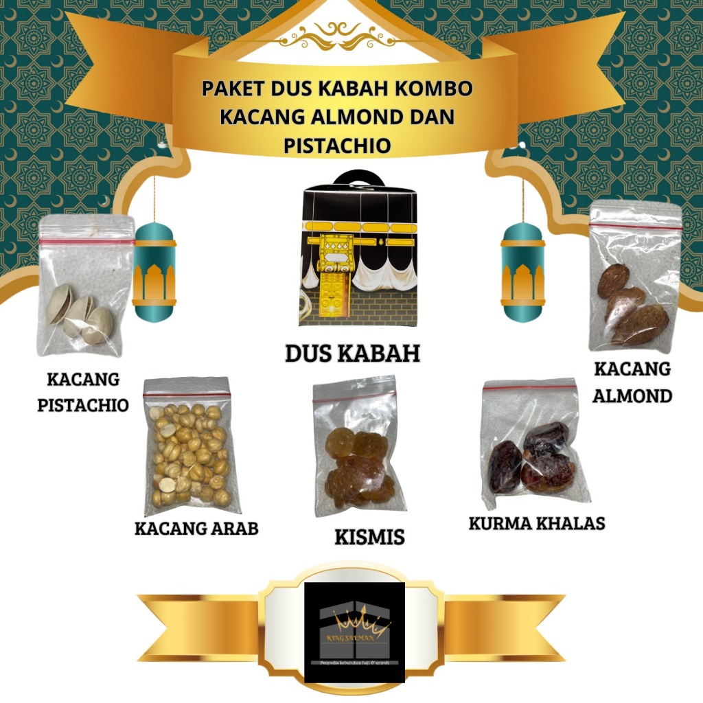 

Oleh-Oleh Haji dan Umroh paket kombo Almond dan Pistachio kemasan dus kabah