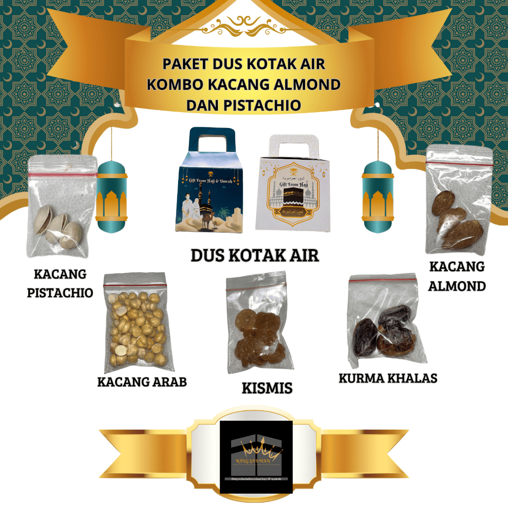

Oleh-Oleh Haji dan Umroh variasi dus kotak air paket kombo almond dan pistachio