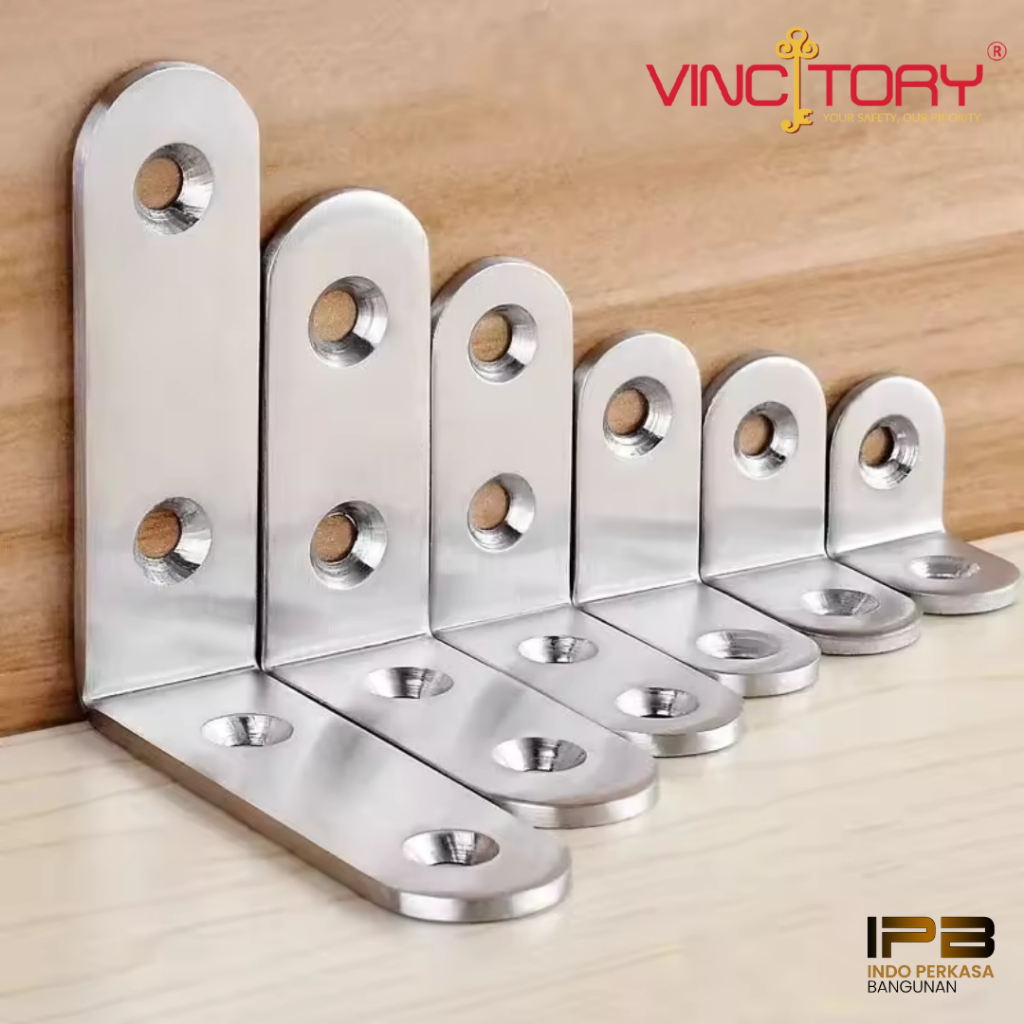VINCITORY Siku L Stainless Tebal 3mm Lemari Kabinet 90 Derajat | Plat Siku Pigora Stainless Tebal