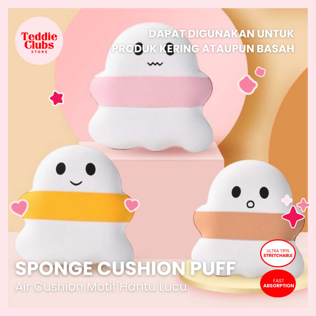Teddy Clubs Store | Sponge Cushion Puff Motif Hantu | Air Cushion | Sponge Cushion | Sponge Lucu