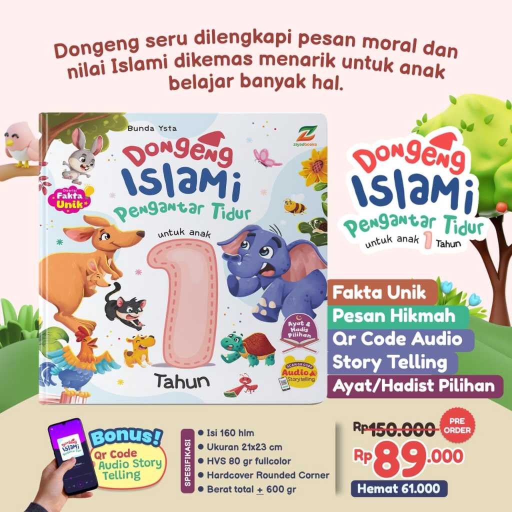 Buku hardcover dongeng islami pengantar tidur untuk anak 1 tahun