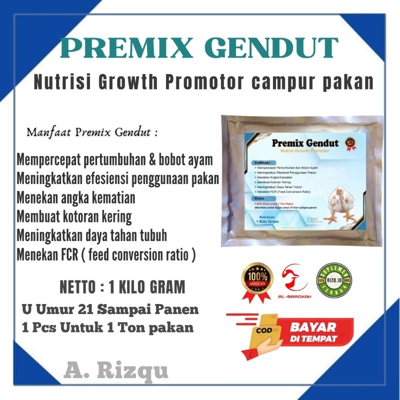 PREMIX GENDUT - Nutrisi Growth Promotor untuk Ayam  1 Kg ** Premix untuk pakan ayam broiler - suplem